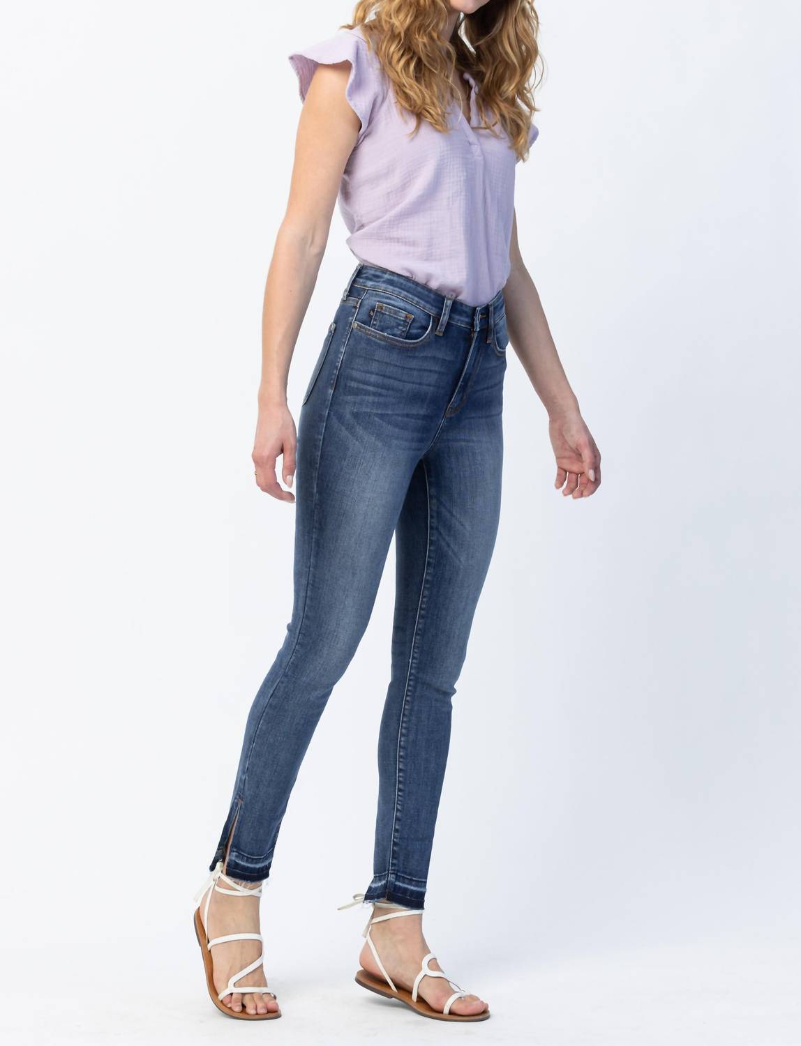 Judy Blue - High Waist Skinny Released Hem and Side Slit
