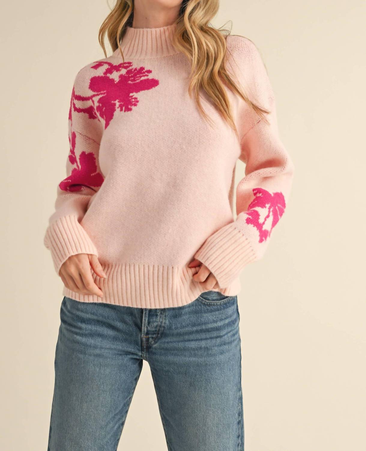 &Merci - Mock Neck Floral Sweater