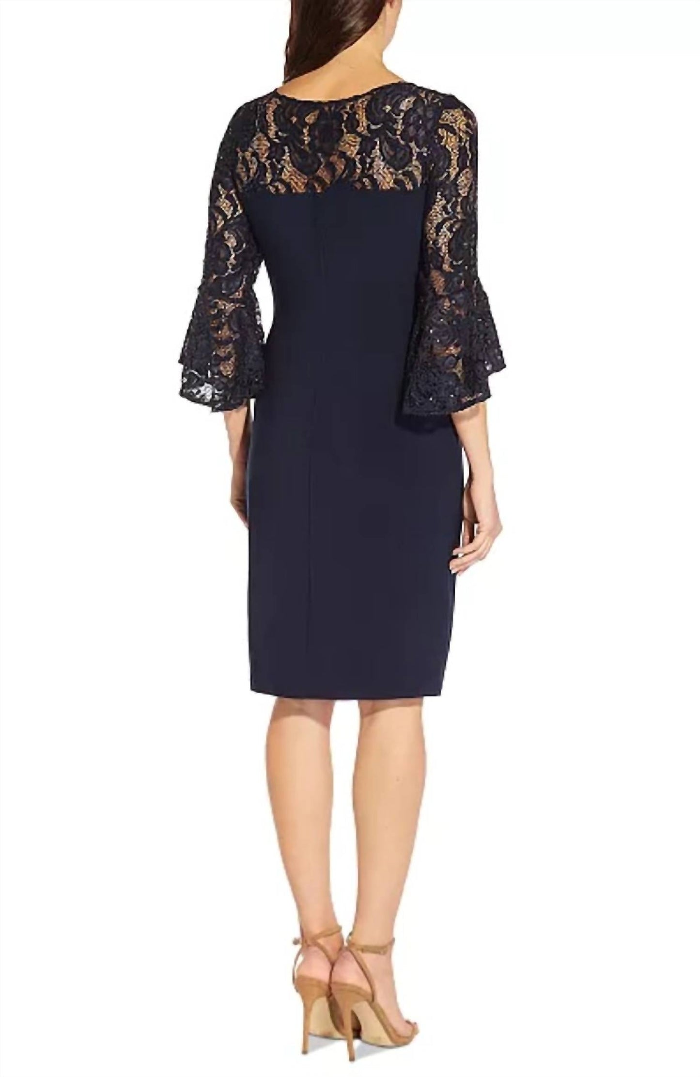 Adrianna Papell - Lace-Trim Bell-Sleeve Jersey Dress