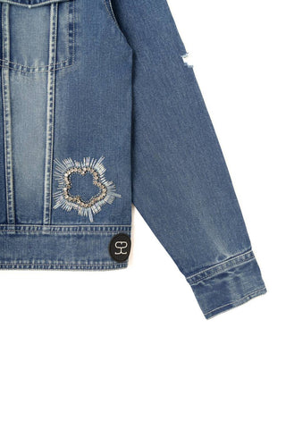 Sasha+Z - Women's Stone Embossed & Distressed Denim Jacket