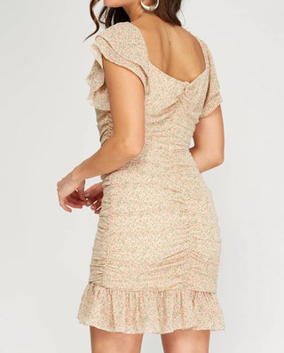 She + Sky - Floral Ruched Mini Dress