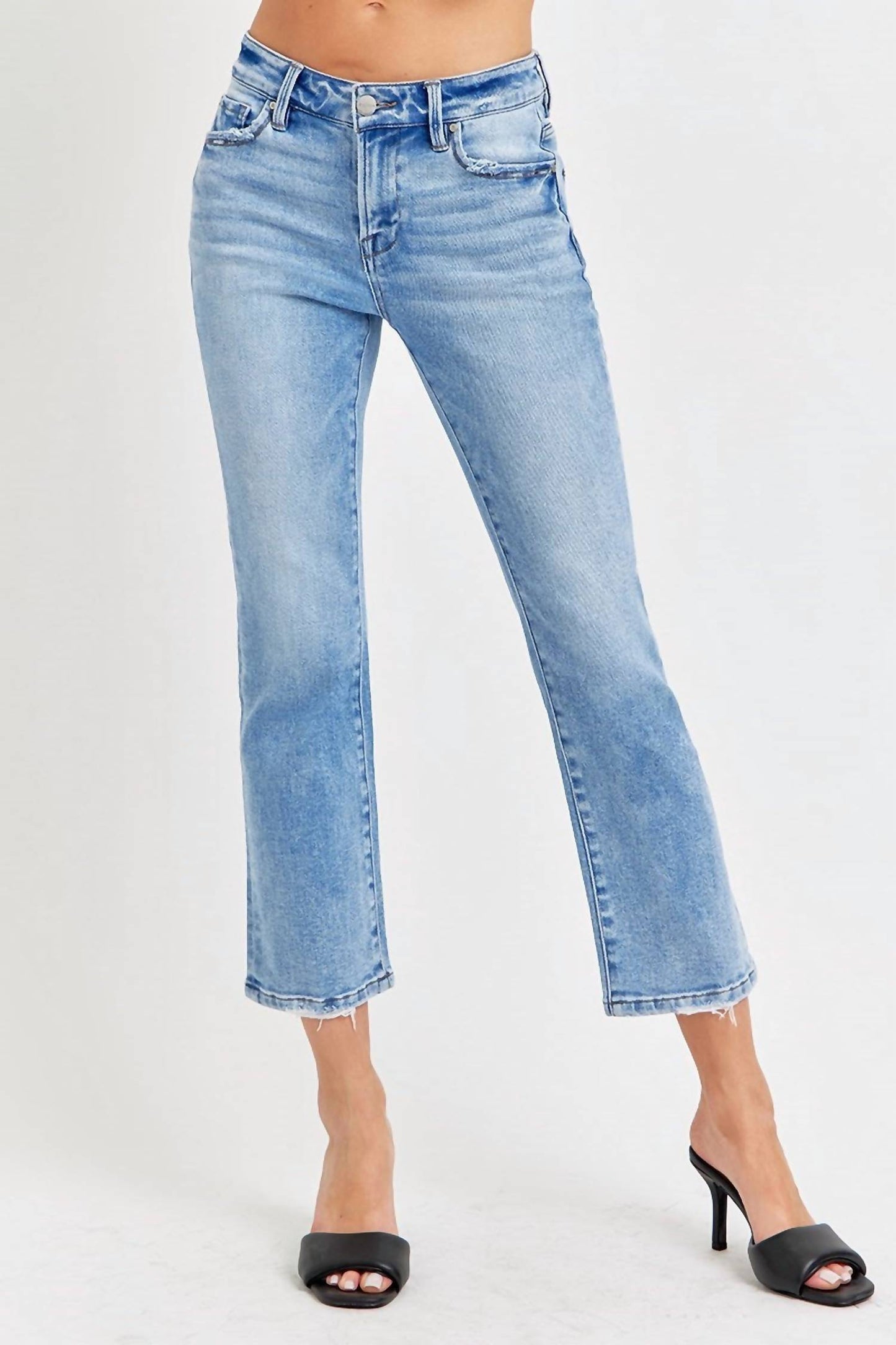 Risen - Low Rise Crop Slim Straight Jeans