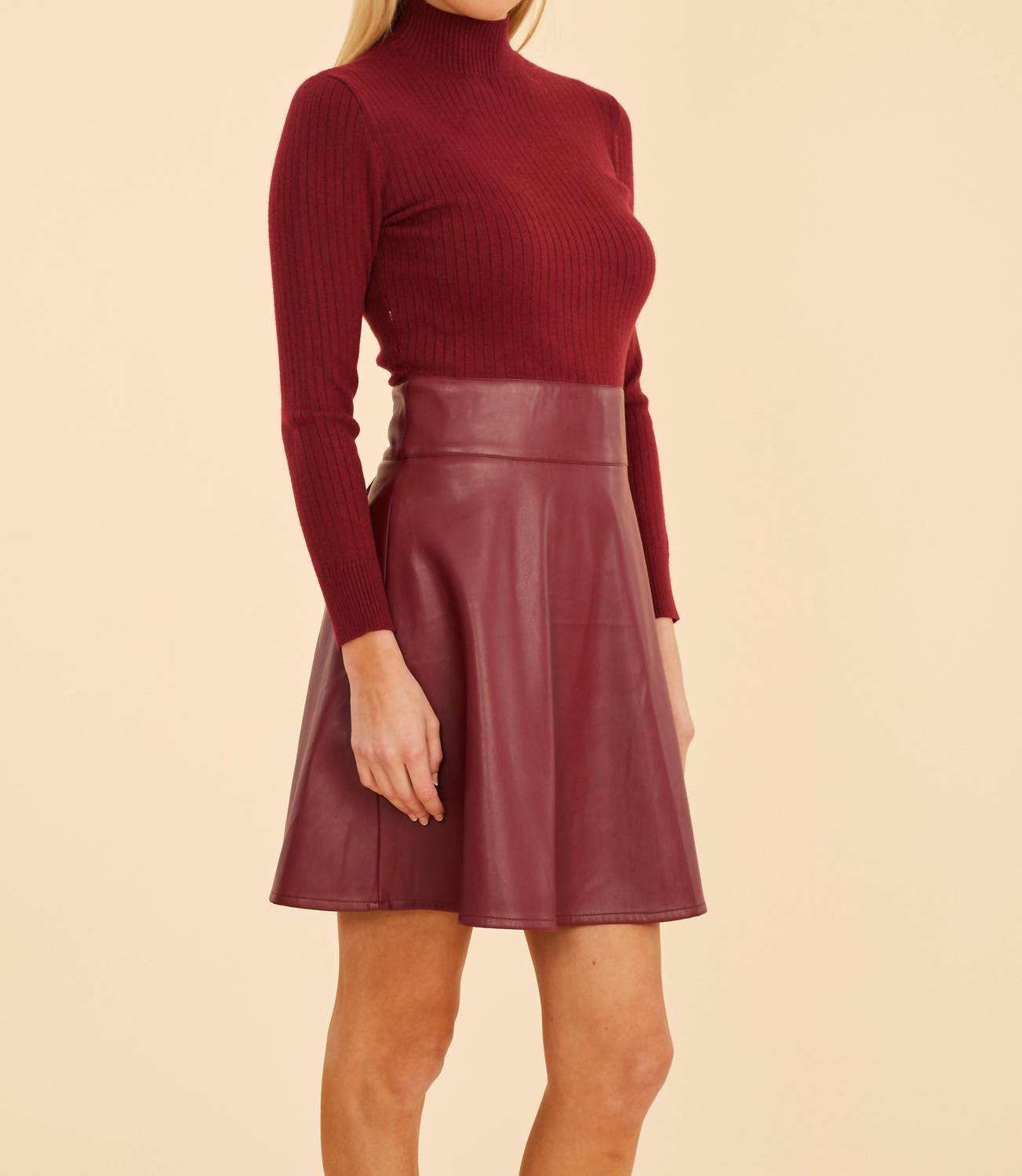 Dolce Cabo - Faux Leather and Knit Turtleneck Dress