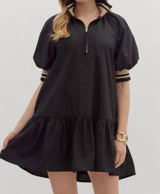Entro - Puff Sleeve Ruffled Hem Mini Dress