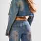 Prettylittlething - Petite Wash Raw Hem Cropped Denim Jacket
