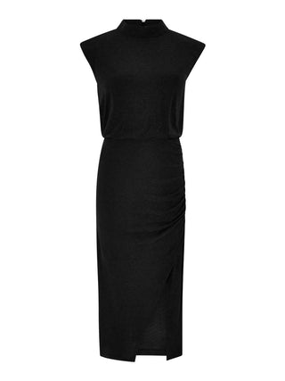 Apricot - Sparkle Mock Neck Ruched Midi Dress