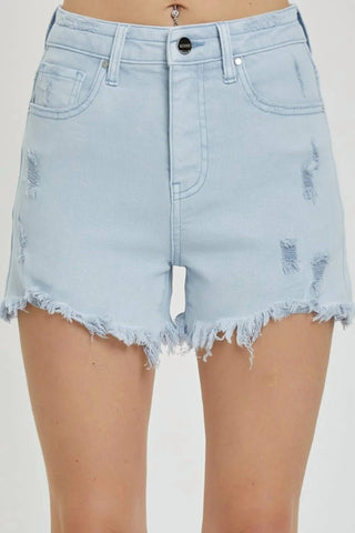 Risen - Full Size High Rise Distressed Detail Denim Shorts