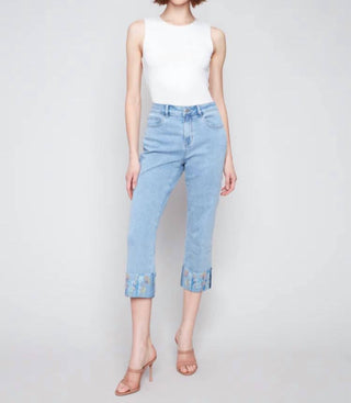 Charlie B - Embroidered Cuff Cropped Jean