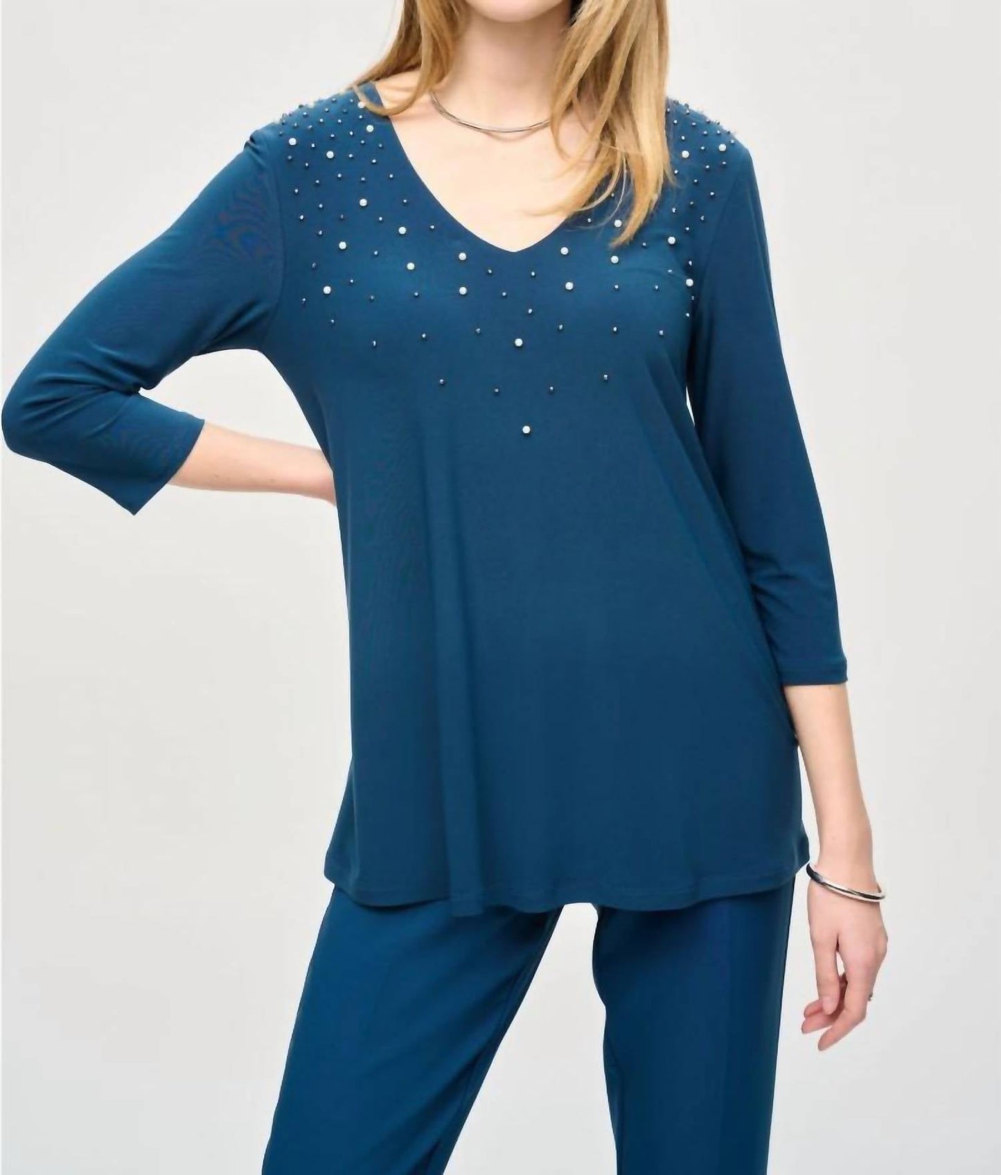 Joseph Ribkoff - Embellished 3/4 Sleeve Fit-and-flare Top
