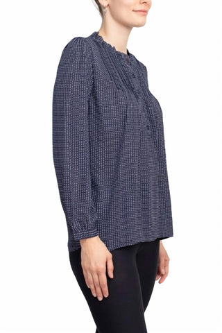 Adrianna Papell - Crewneck Long Sleeves Button Detail Woven Top