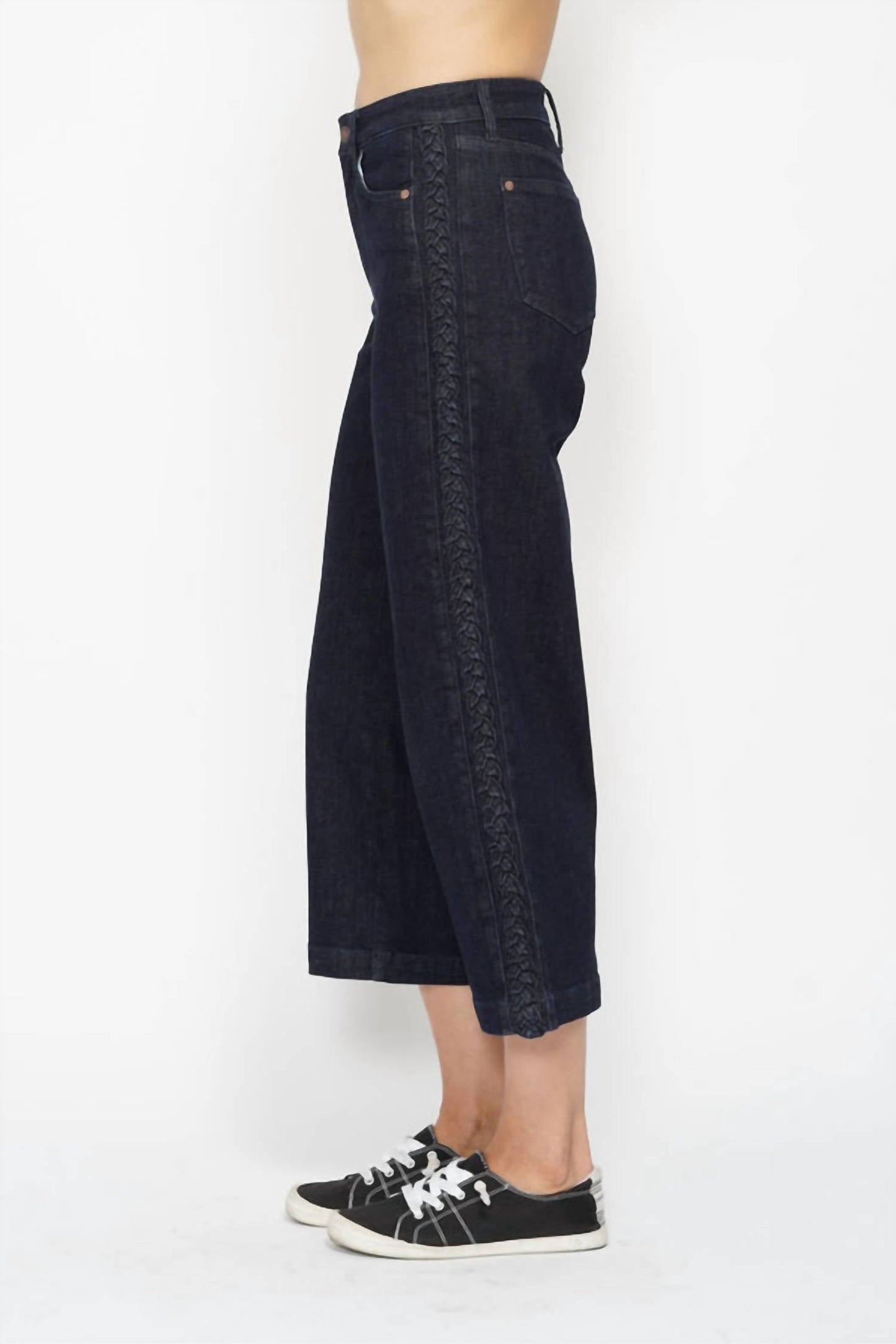 Judy Blue - Wide Leg Braided Side Seam Crop Jeans