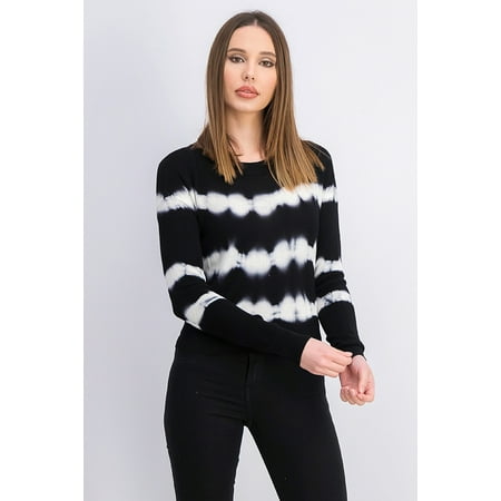 Crave Fame Juniors  Tie-Dyed Crew-Neck Sweater Black Size Small