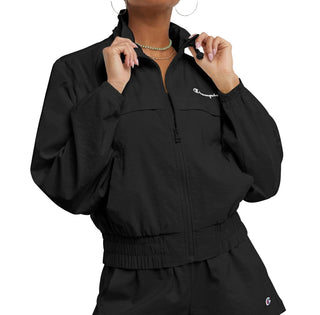 Champion - Women's Mock Neck Zip Up Windbreaker Script Logo
