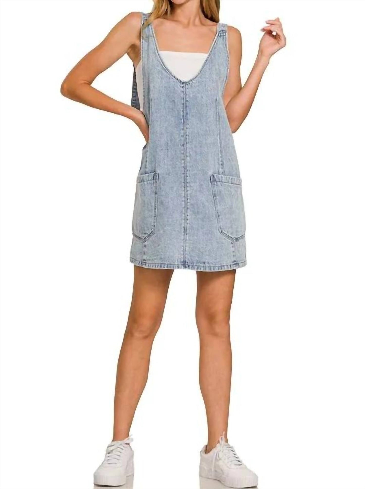 Trendsi - Zenana Denim Overall Mini Dress