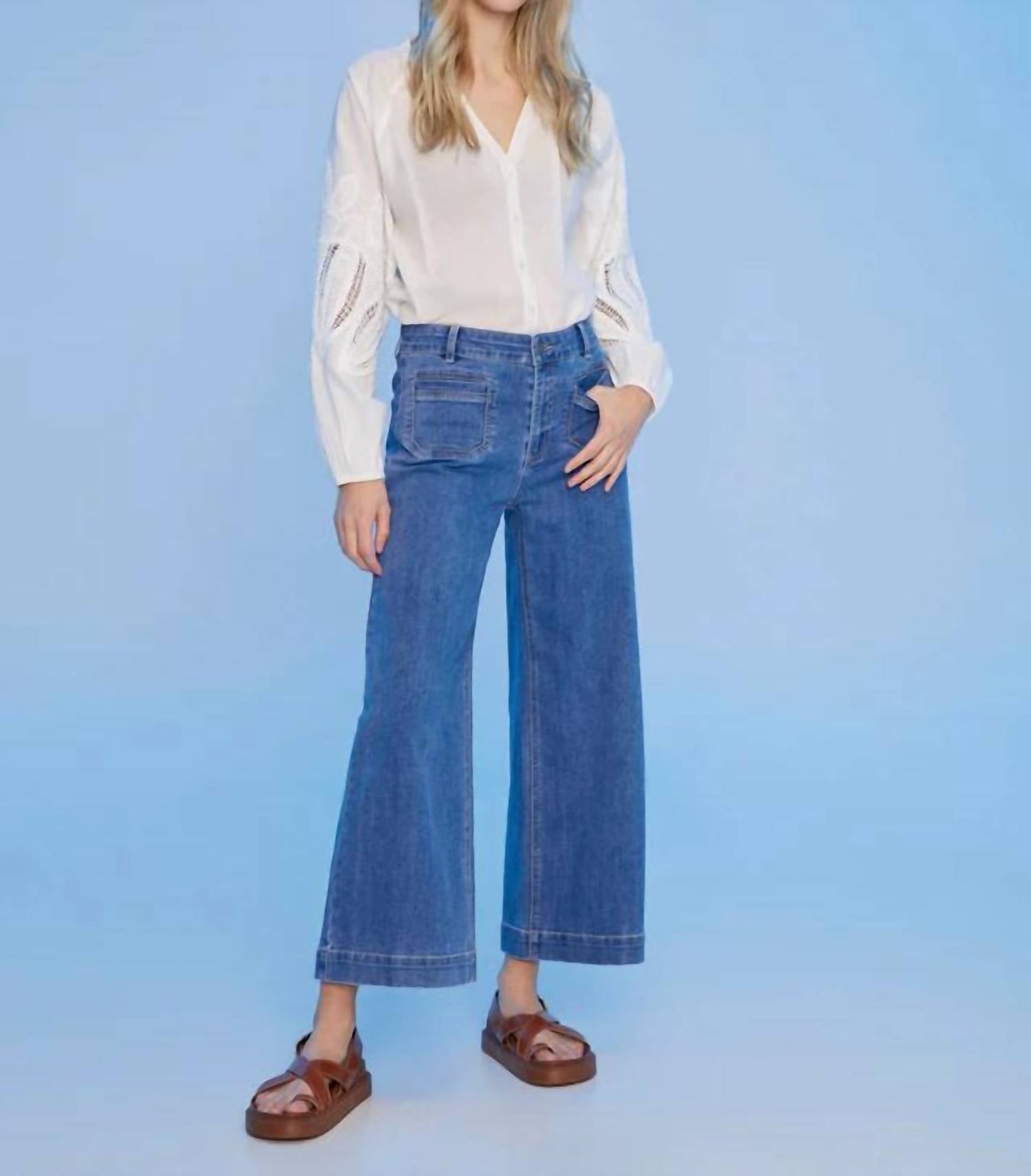 Charlie B - Cotton Button-front Blouse With Embroidery