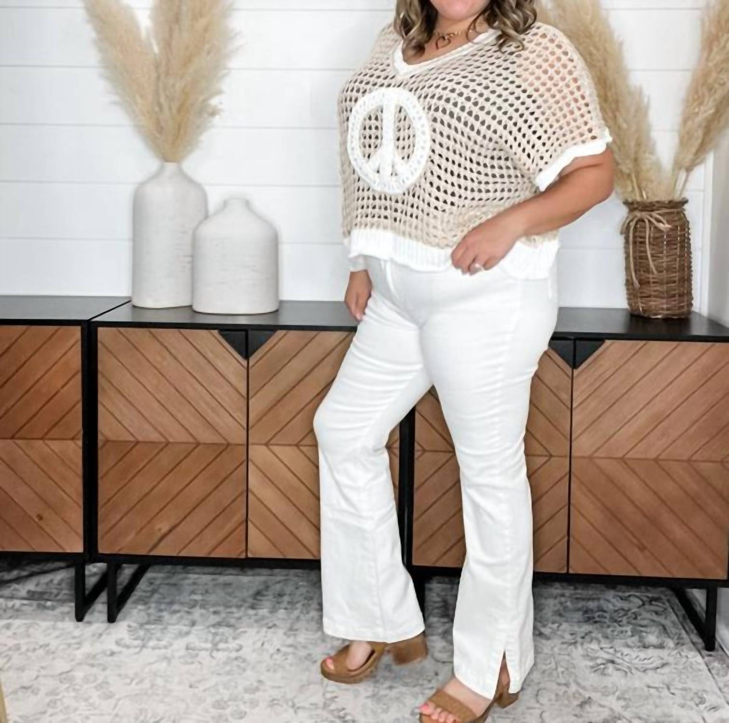 Pol - Peace And Love Crochet Top