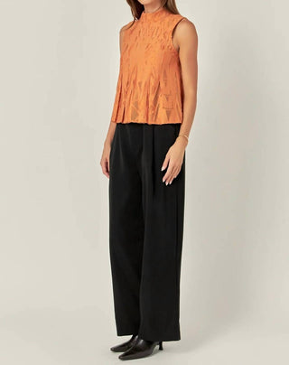 2.7 August Apparel - Burnout Pleated Sleeveless Top