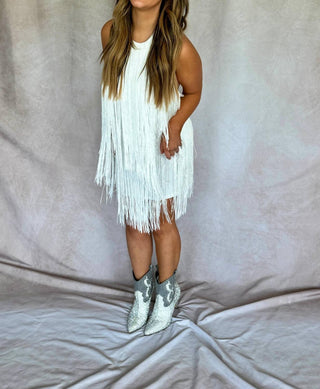 Fore - Fringe Low Back Halter Dress