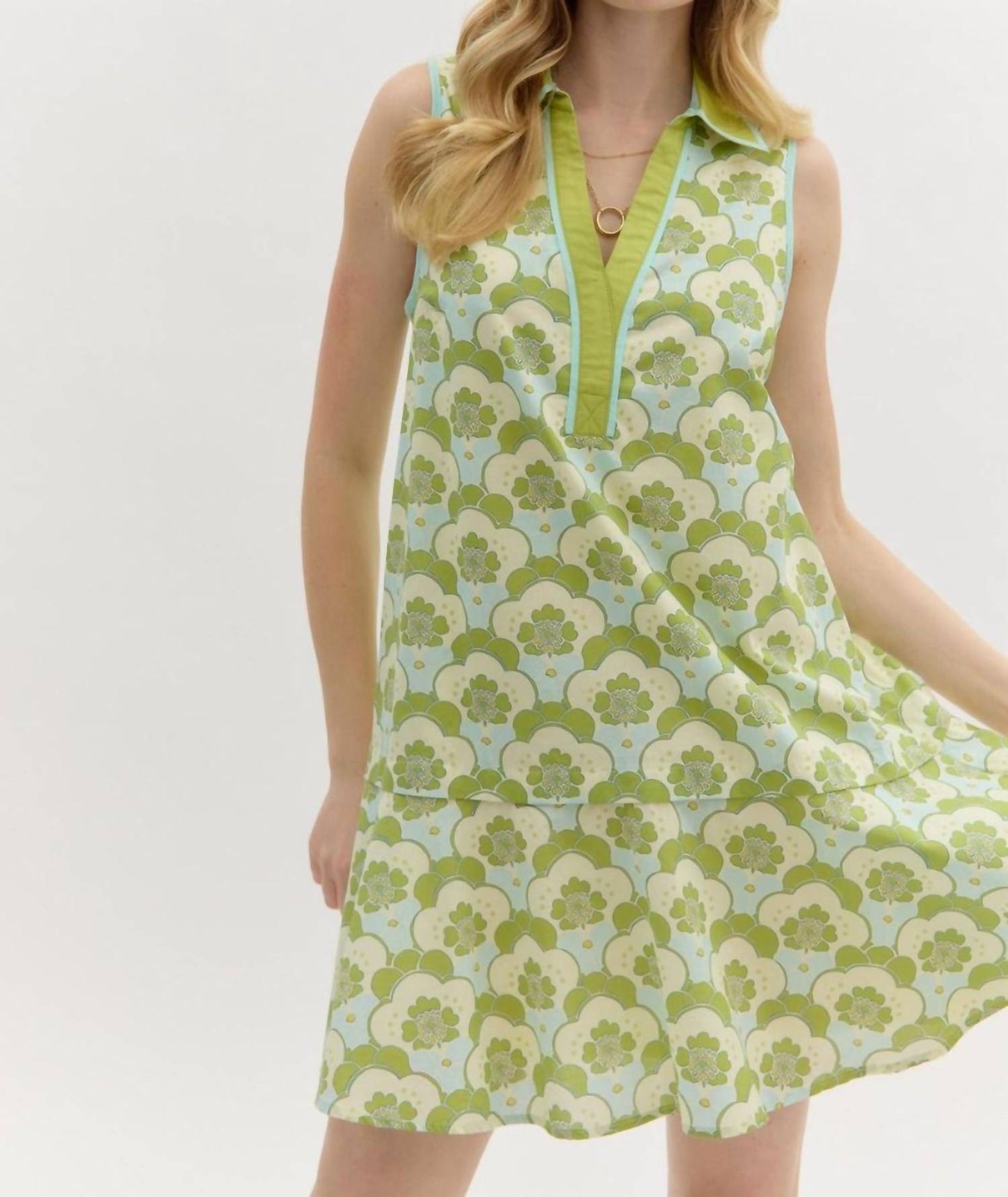 Entro - Split Neck Abstracted Mini Dress