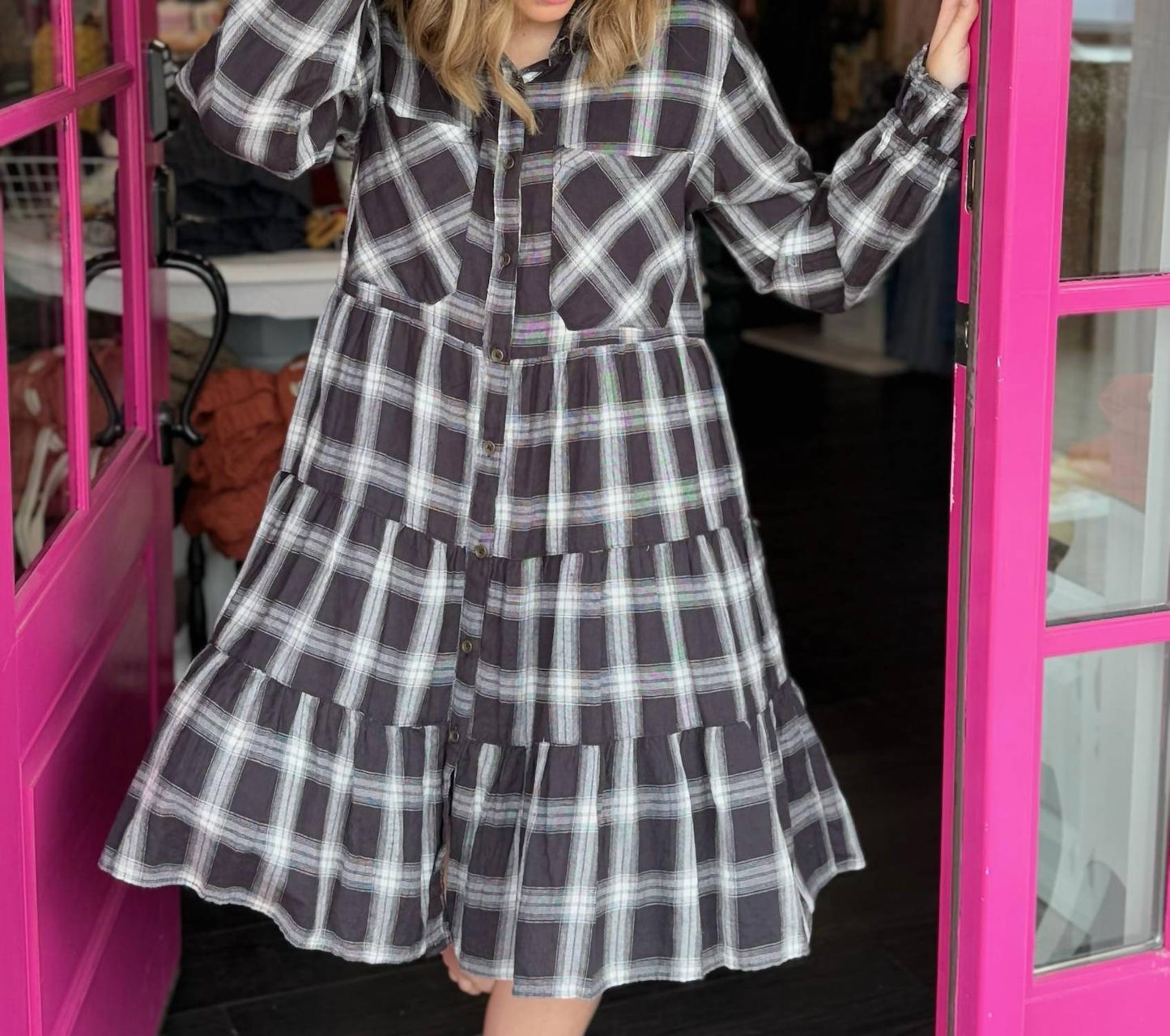 Angie - Plaid Long Sleeve Dress
