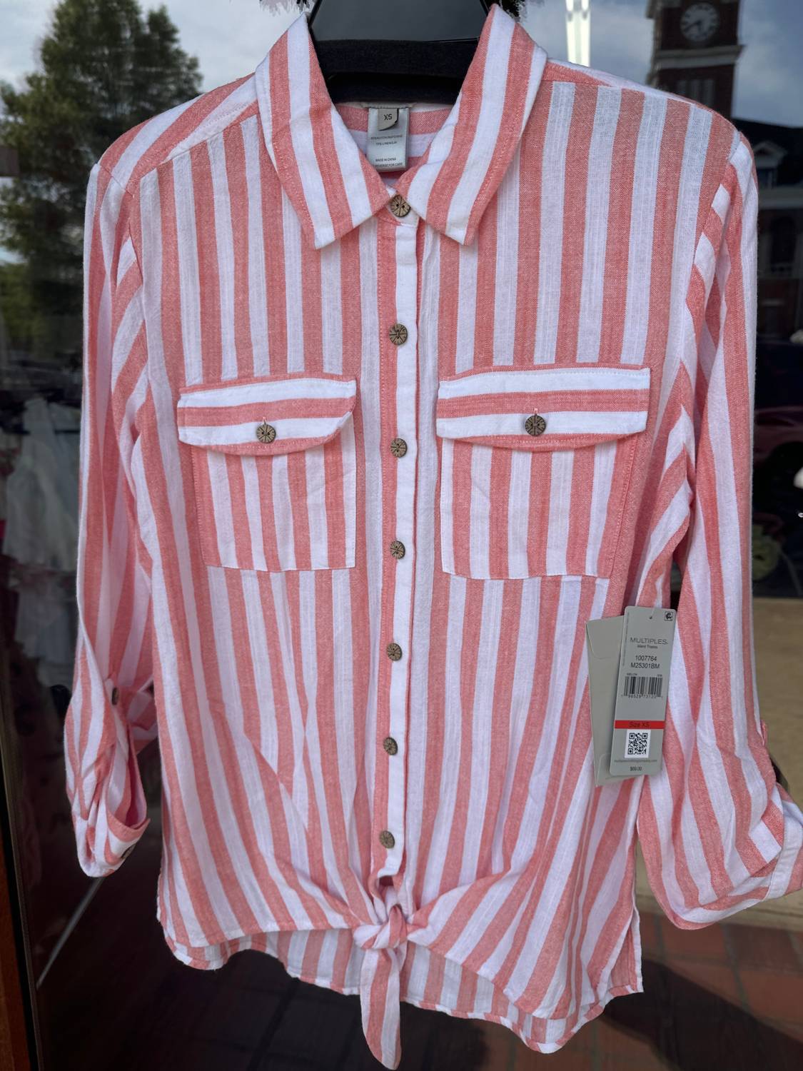 Multiples - Melon Stripe Button Shirt