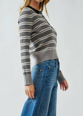 Aaron & Amber - Timeless Striped Rib Knit Polo Sweater