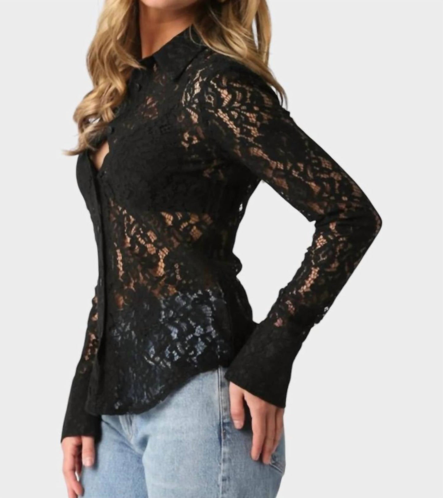 Olivaceous - Lace Button Up Top