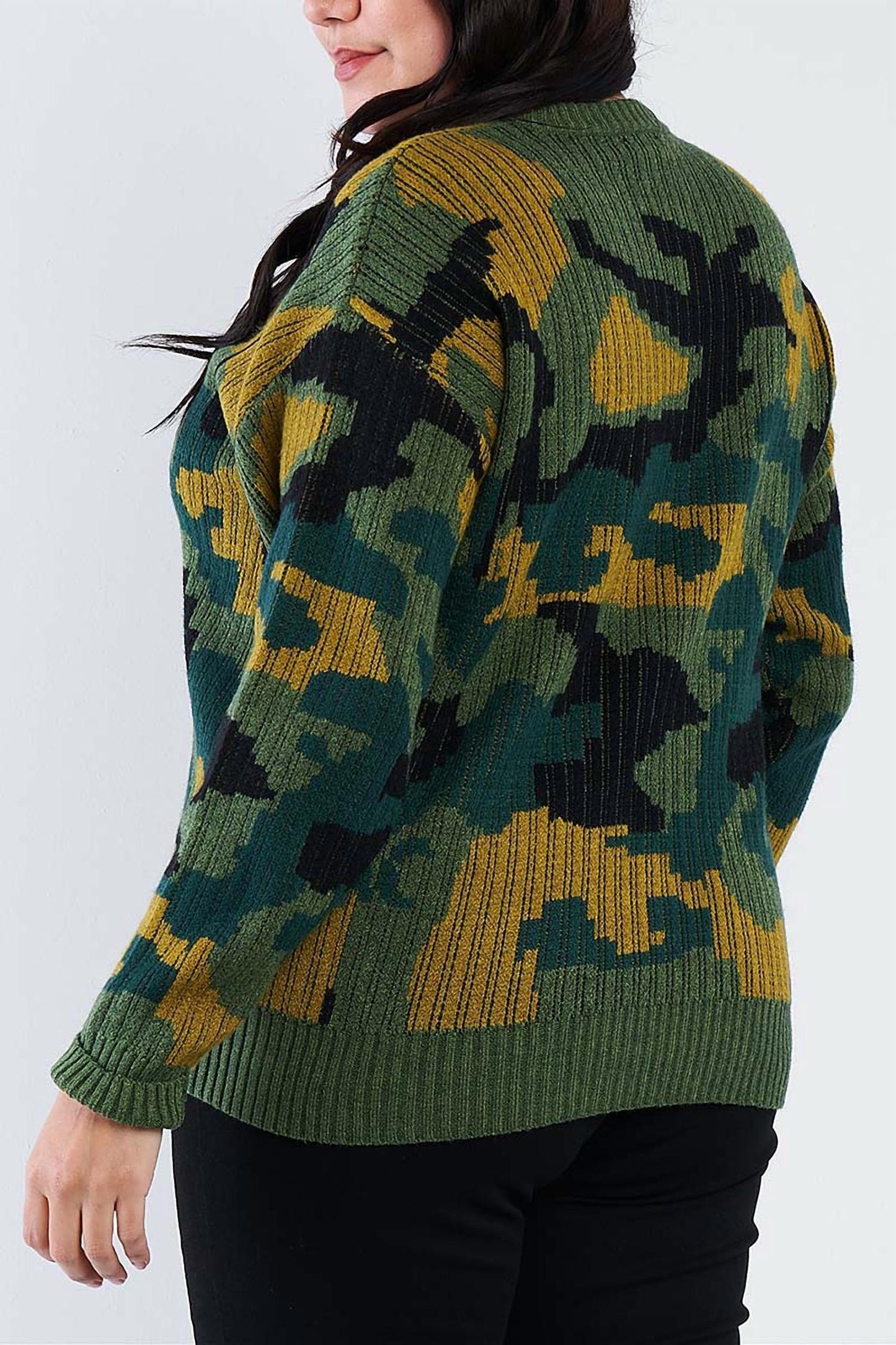 11 Degrees - Army Camo Knit Relaxed Fit Sweater