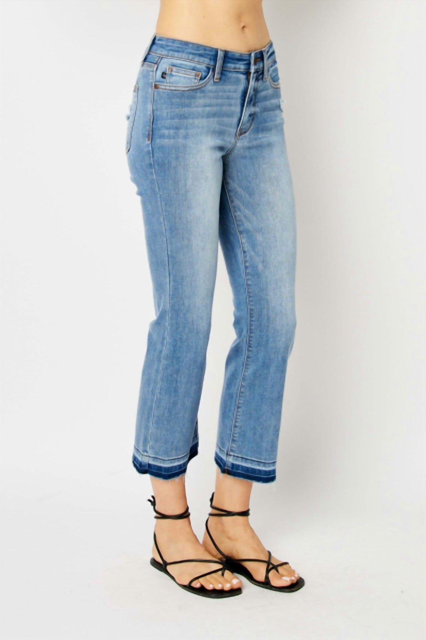 Judy Blue - Mid Rise Release Hem Cropped Bootcut Jeans