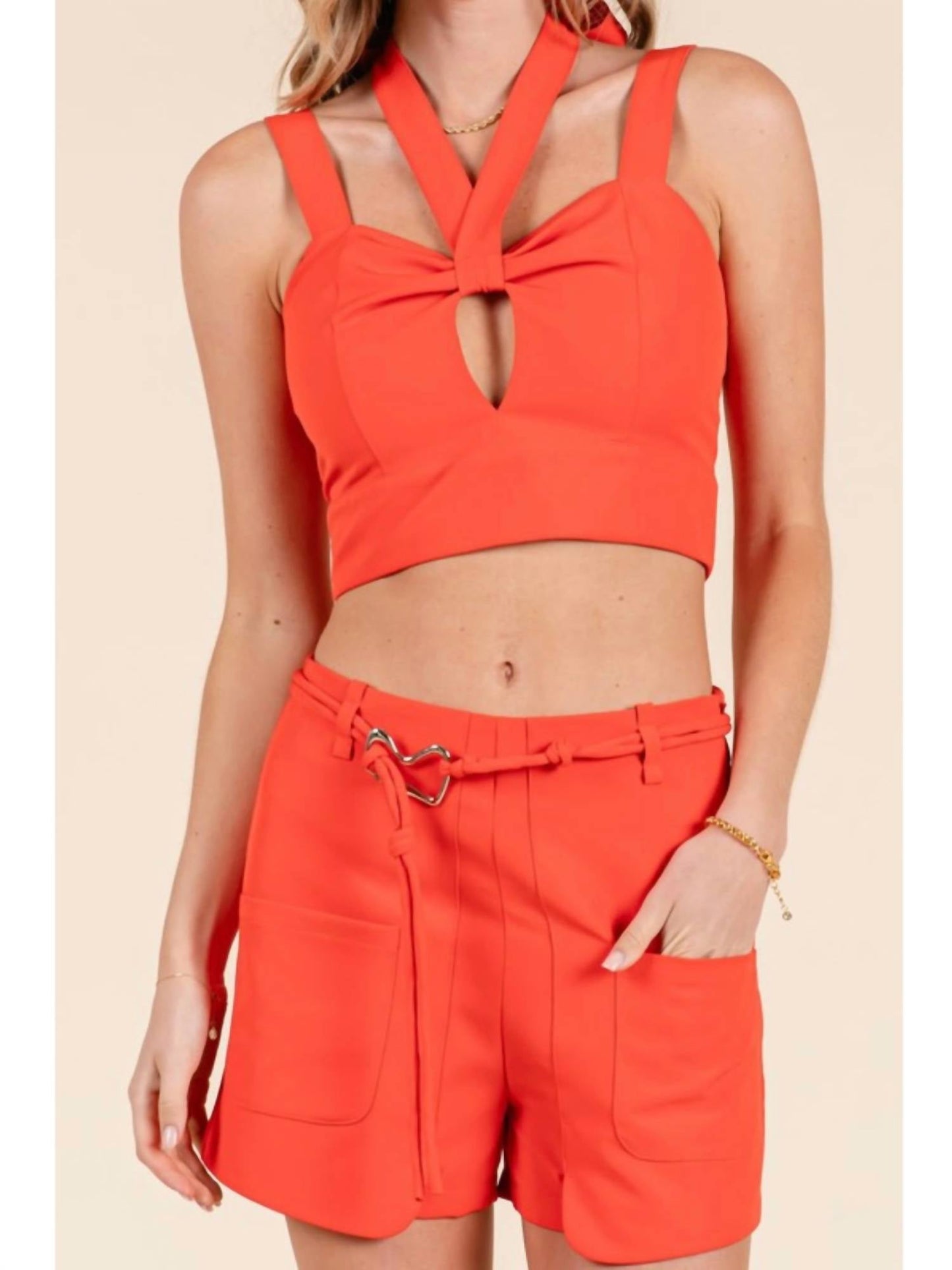 Baby Pink - Women's Keyhole Top And Shorts Set