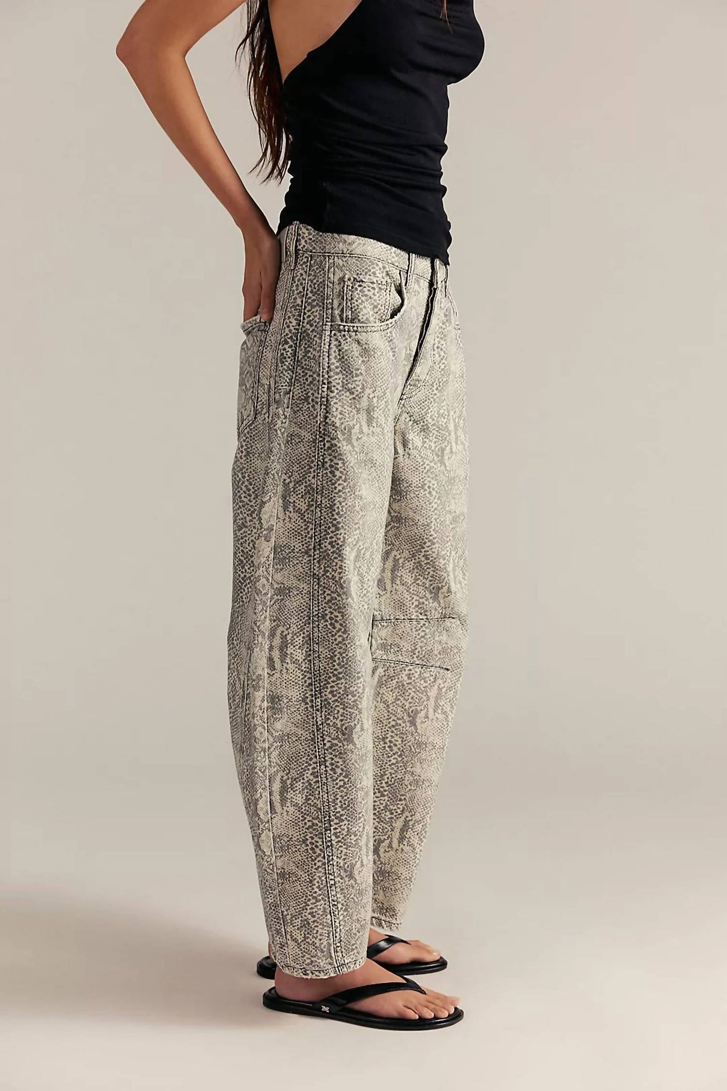 Free People - Good Luck Printed Barrel Jeans