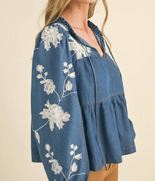 &Merci - Floral Embroidery Babydoll Top