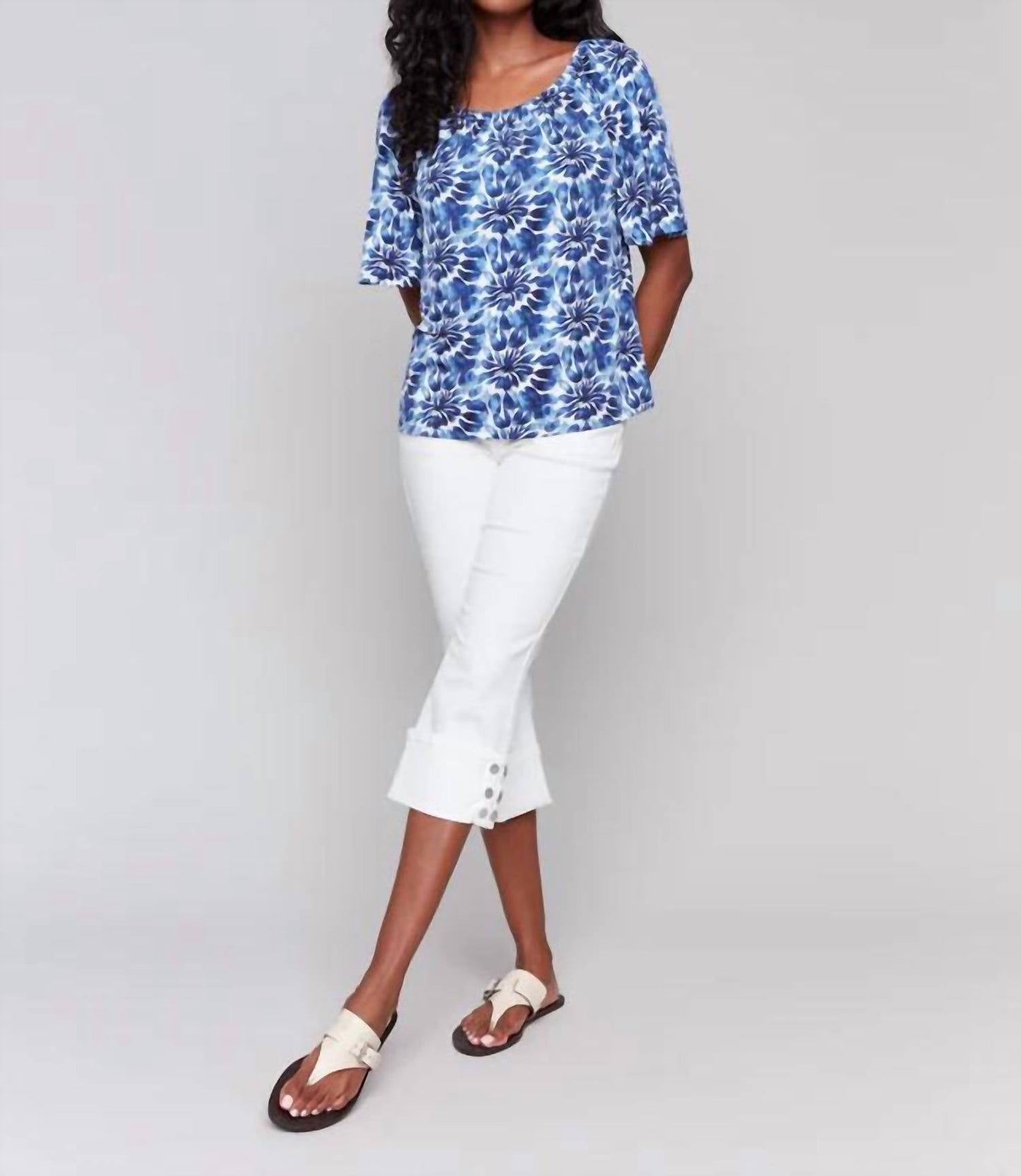 Charlie B - Lily Print Off Shoulder Knit Top