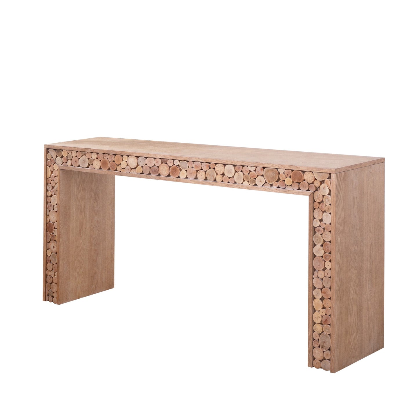 Rustic Wood Console Table with Natural Log Accents – 62" Entryway Table