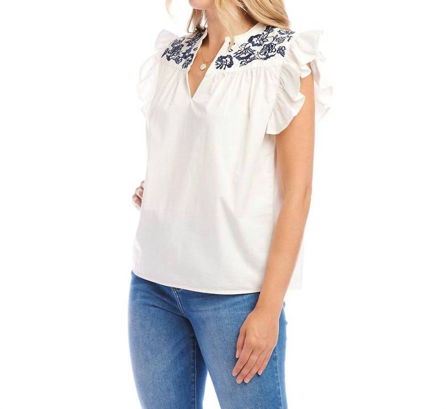 Karen Kane - Embroidered Ruffle Sleeve Top