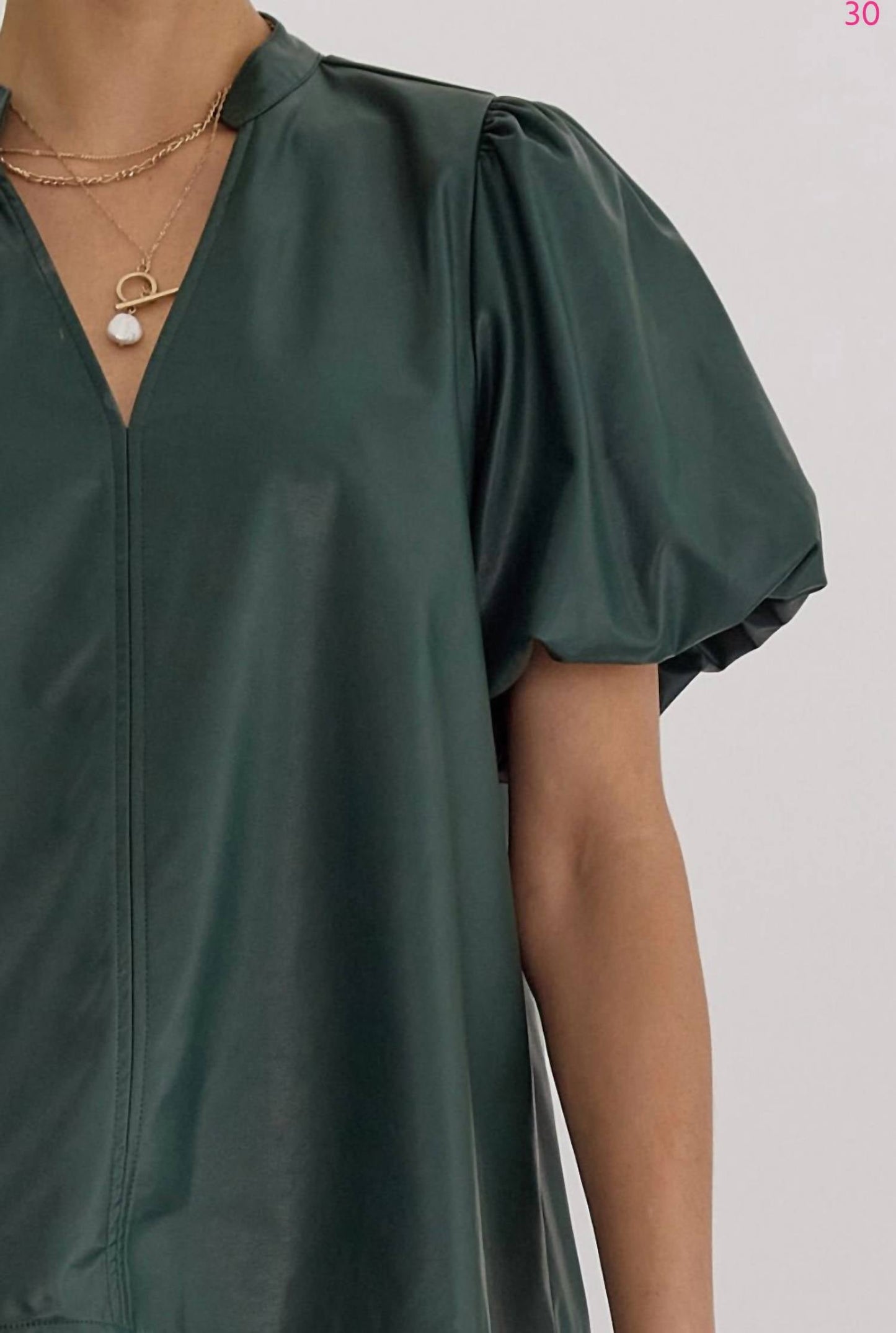 Entro - Diana Faux Leather Puff Sleeve Top