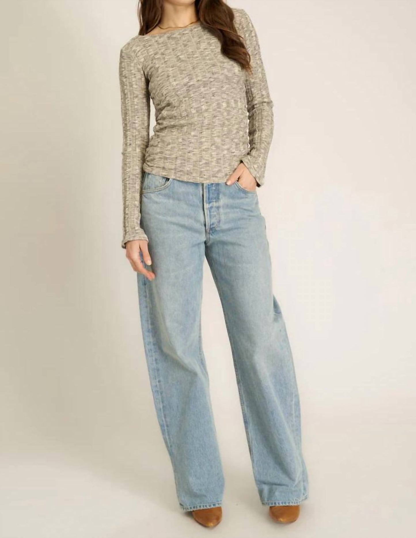 Project Social T - Sanna Boat Neck Rib Long Sleeve Top