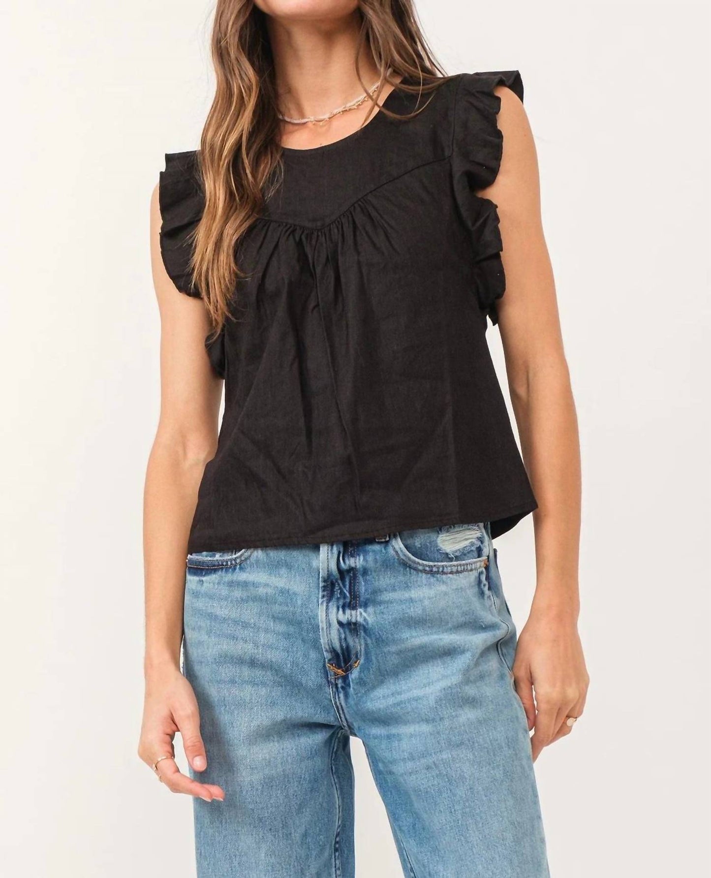 Another Love - Anelia Black Linen Petal Sleeve Top