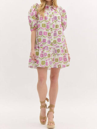 Entro - Puff Sleeve Geo Dress