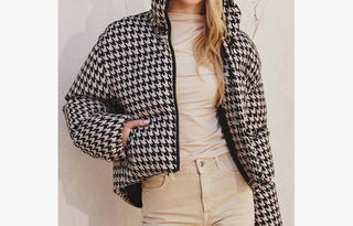 Dress Forum - Houndstooth Stand Collar Puffer Jacket