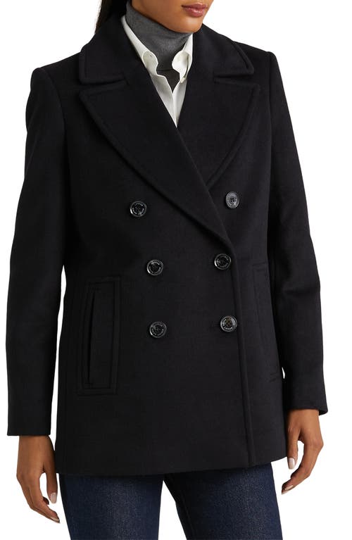Lauren Ralph Lauren Double Breasted Wool Blend Peacoat in Regal Navy, Size 8