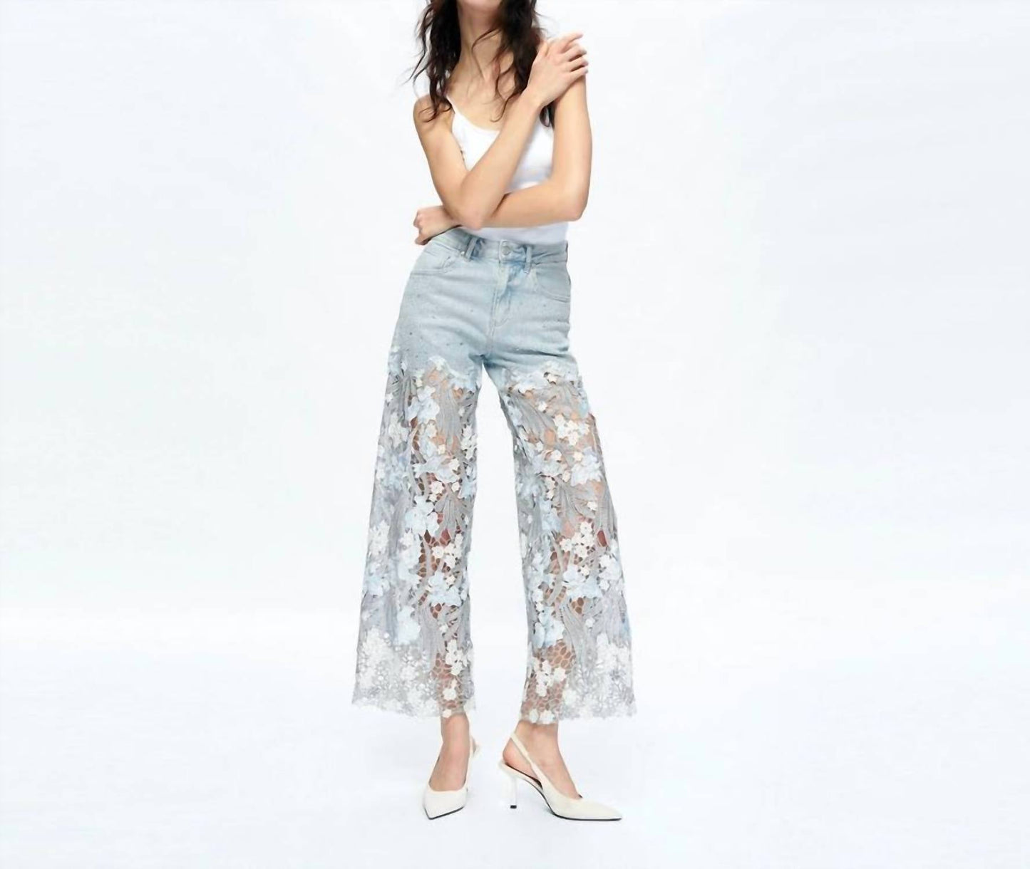Bayeas - High Rise Wide Leg Jeans with Lace Spliced