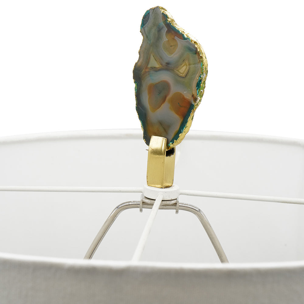 Verdant Agate-Slice Table Lamp with Marble Base