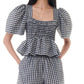 Ganni - SEERSUCKER CHECK OPEN NECK SMOCK TOP