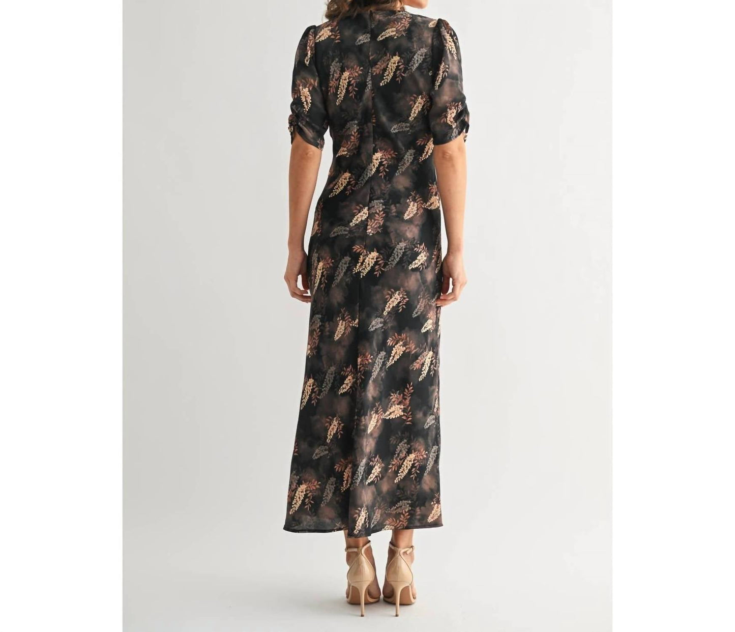 Fun 2 Fun - Leaf Print Satin Midi Dress