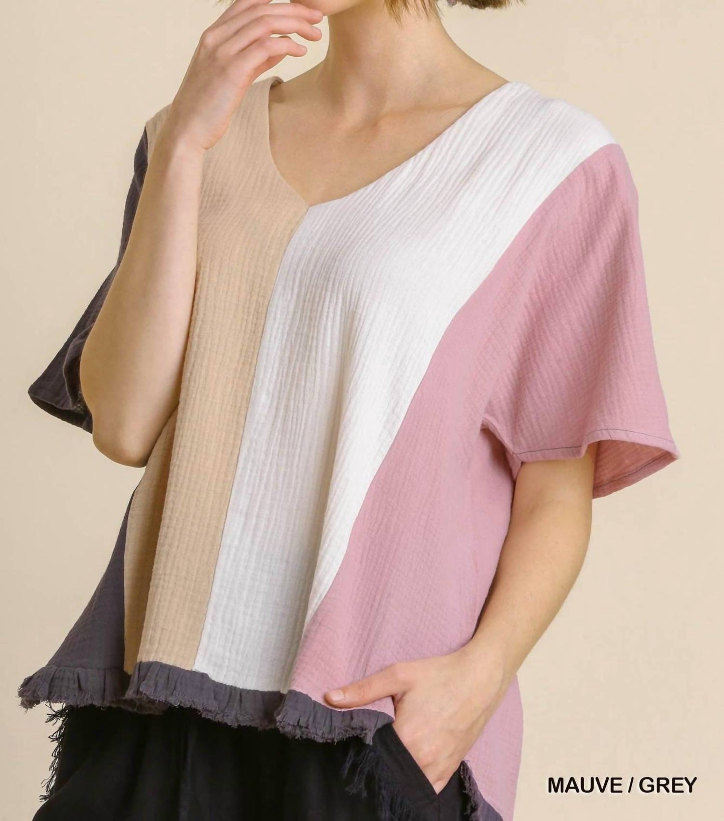 Umgee - Color Block Gauze Top