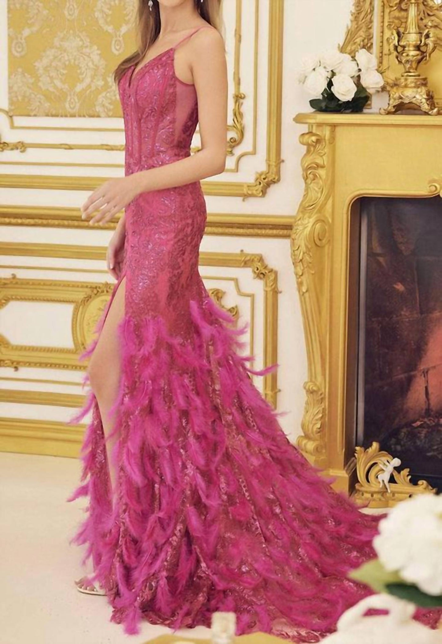 Nox Anabel - Fitted Feather Maxi Prom Dress