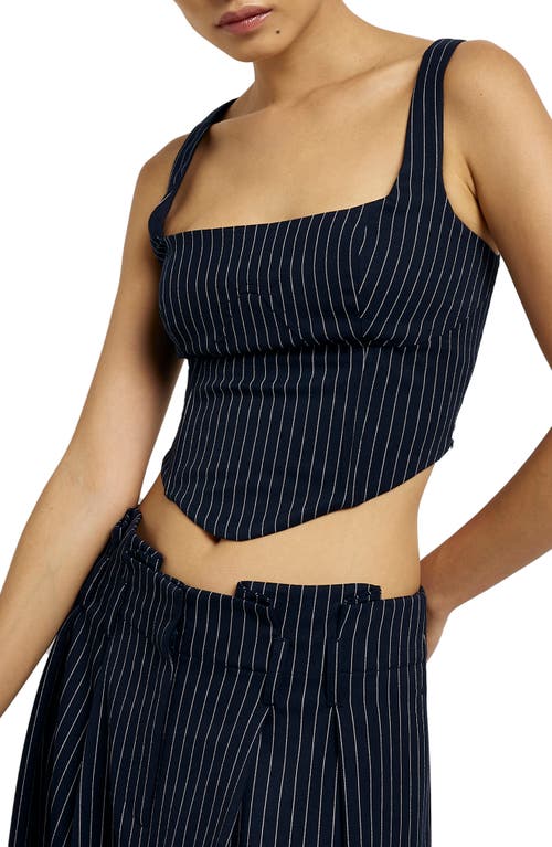 River Island Pinstripe Corset Crop Top in Navy, Size 4