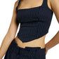 River Island Pinstripe Corset Crop Top in Navy, Size 4