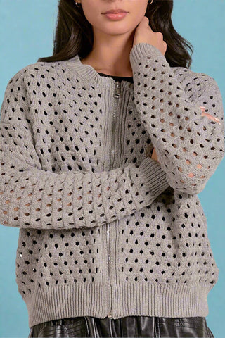 Elan - Open Knit Zip Up Sweater